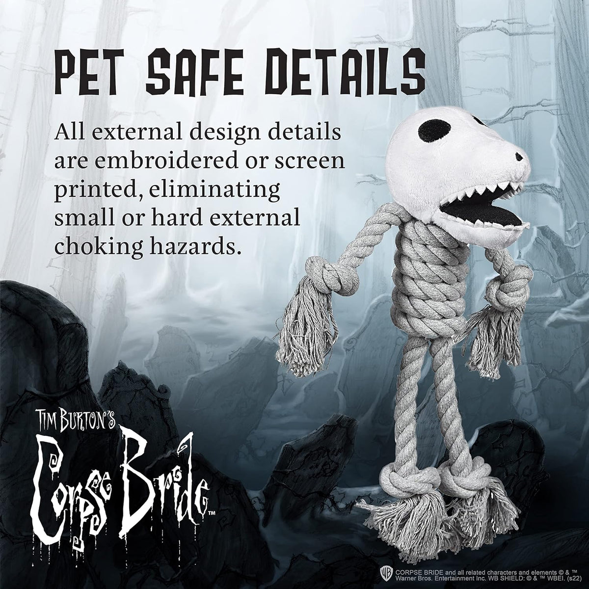 Warner Bros Corpse Bride Scraps the Dog Rope Toy, Medium, 9 Inch