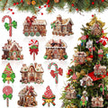 36 Pcs Christmas Gingerbread House Ornaments, Wood Xmas Tree Decor