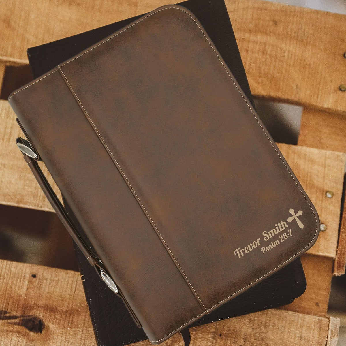Personalized Bible Cover Holder Case with Carrying Handle for Men and Women (Rawhide with Gold)