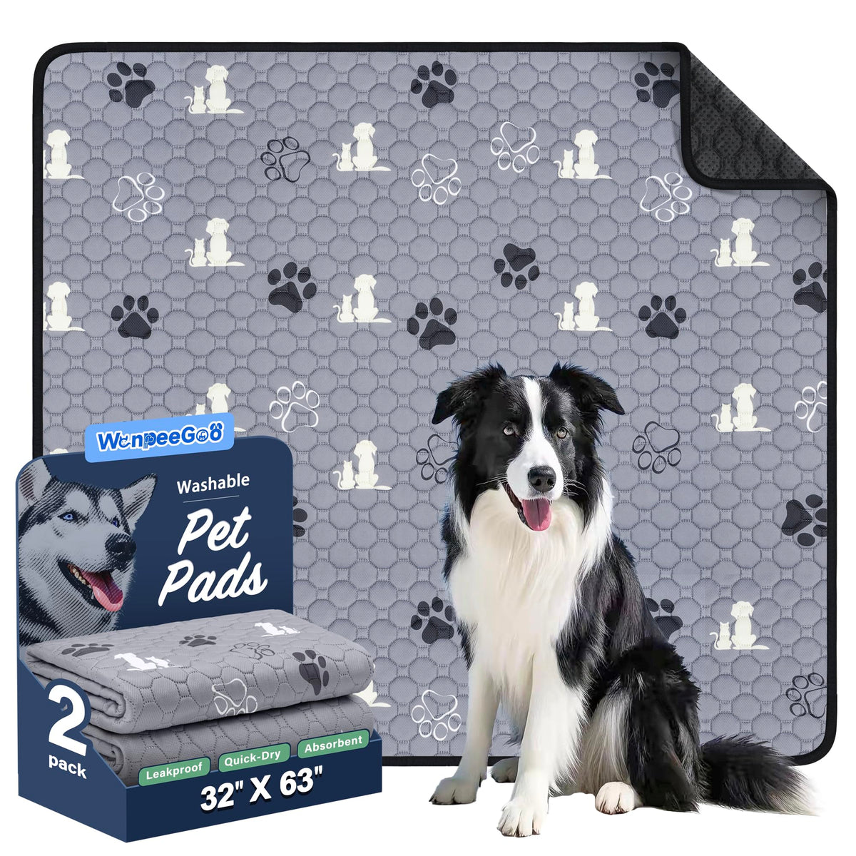 WanpeeGoo Washable Pee Pads for Dogs, Waterproof, 18 x 24 in, 4 Pack, Gray | Super Absorbent, Waterproof and Non-Slip; Washable, Reusable Dog Pads for Crates, Playpens, Floors, Furniture and Travel