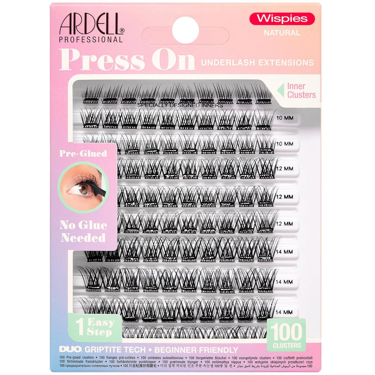 Ardell Press On Lashes Wispies Natural – Pre Glued Underlash Extension Wispy Lash Clusters No Glue Needed DIY Cluster Eyelash Extensions, Black, 100 ct