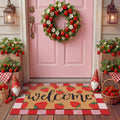 Tinideya 2 23.6 X 35.4 Inches Plaid Ghost Red Brown | Layered Coir Doormat Set, Non Slip Backing for Outdoor Entryway, Buffalo Plaid Seasonal Design, Front Porch Home Decor