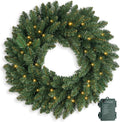 Christmas Wreath Pre Lighted 24 inch with 50 Led, Battery Operated Artificial Christmas Wreaths for Front Door with Lights, Green Christmas Decoration for Door Windows Wall