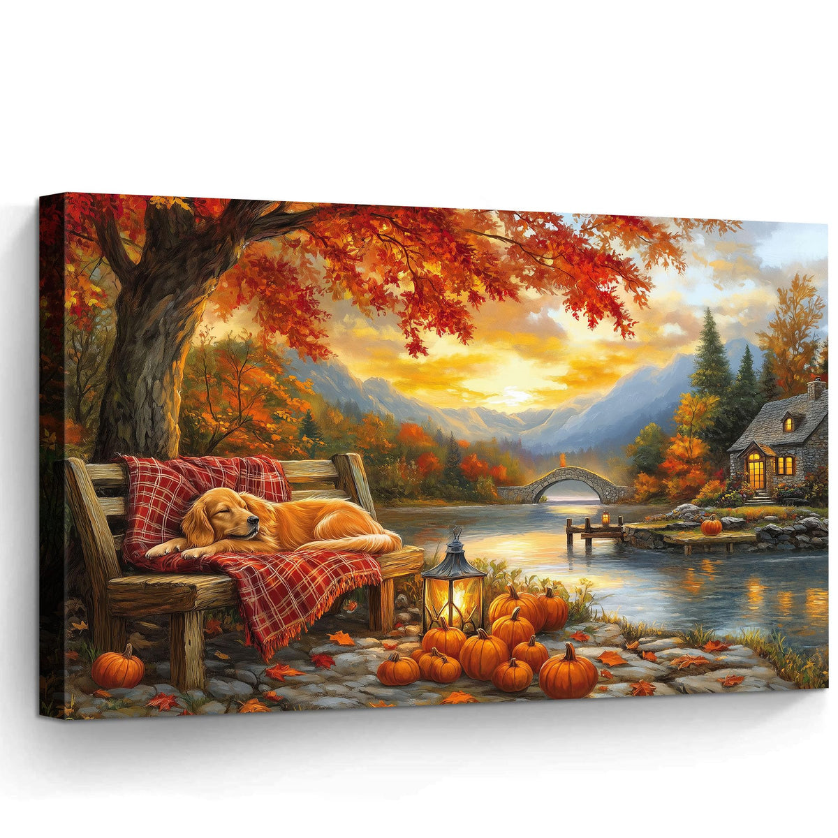 YZDQLANY Canvas Wall Art Autumn Landscape Dog Pumpkin Wall Decor