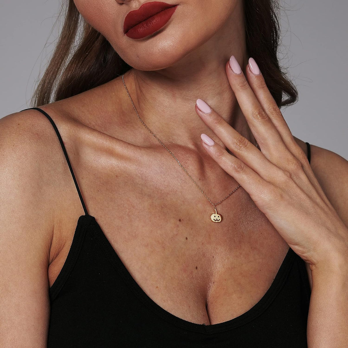 Pencros Dainty Pendant Necklace,18K Gold Plated Pumpkin Ghost Hammered Coin Delicate Chain Minimalist Simple Halloween Jewelry Friend's Gift