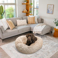 Best Friends by Sheri The Original Calming Donut Dog Bed for Large Dogs up to 100 lbs, Shag Faux Fur, Taupe, Large, 36" x 36"