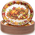 50Pack Thanksgiving Oval Plates Paper - 10" x 12" Happy Thanksgiving Plates Disposable Dinner Supply - Turkey Thankful Pattern