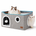 Bedsure Cat House Bed for Indoor Cats with Fluffy Ball and Scratch Pad,Grey | 16.5x16.5x13 in,Large Cat Cave for Multiple Pets,Foldable Cat Hideway Cube for Sleeping Kitten