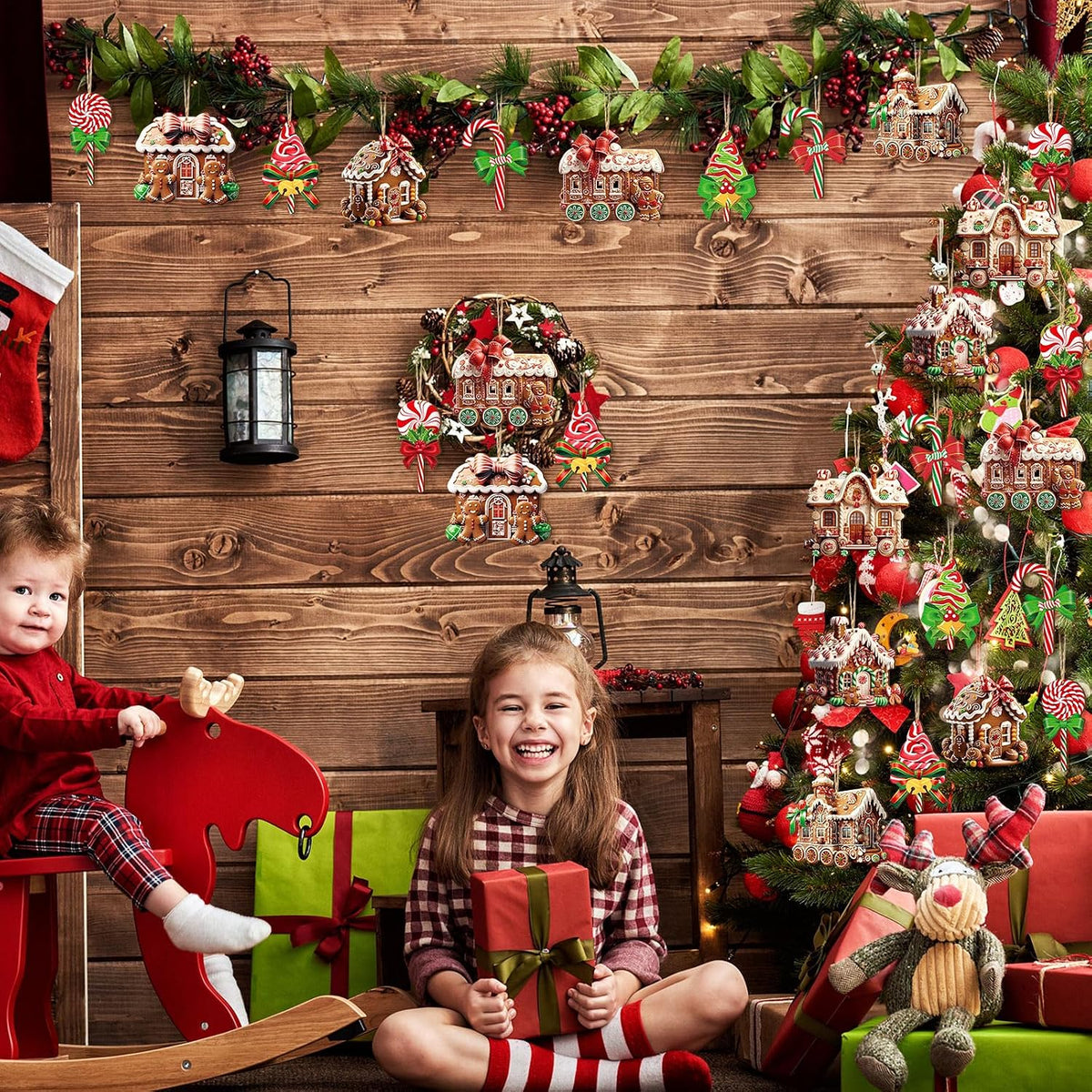 36 Pcs Christmas Gingerbread House Ornaments, Wood Xmas Tree Decor
