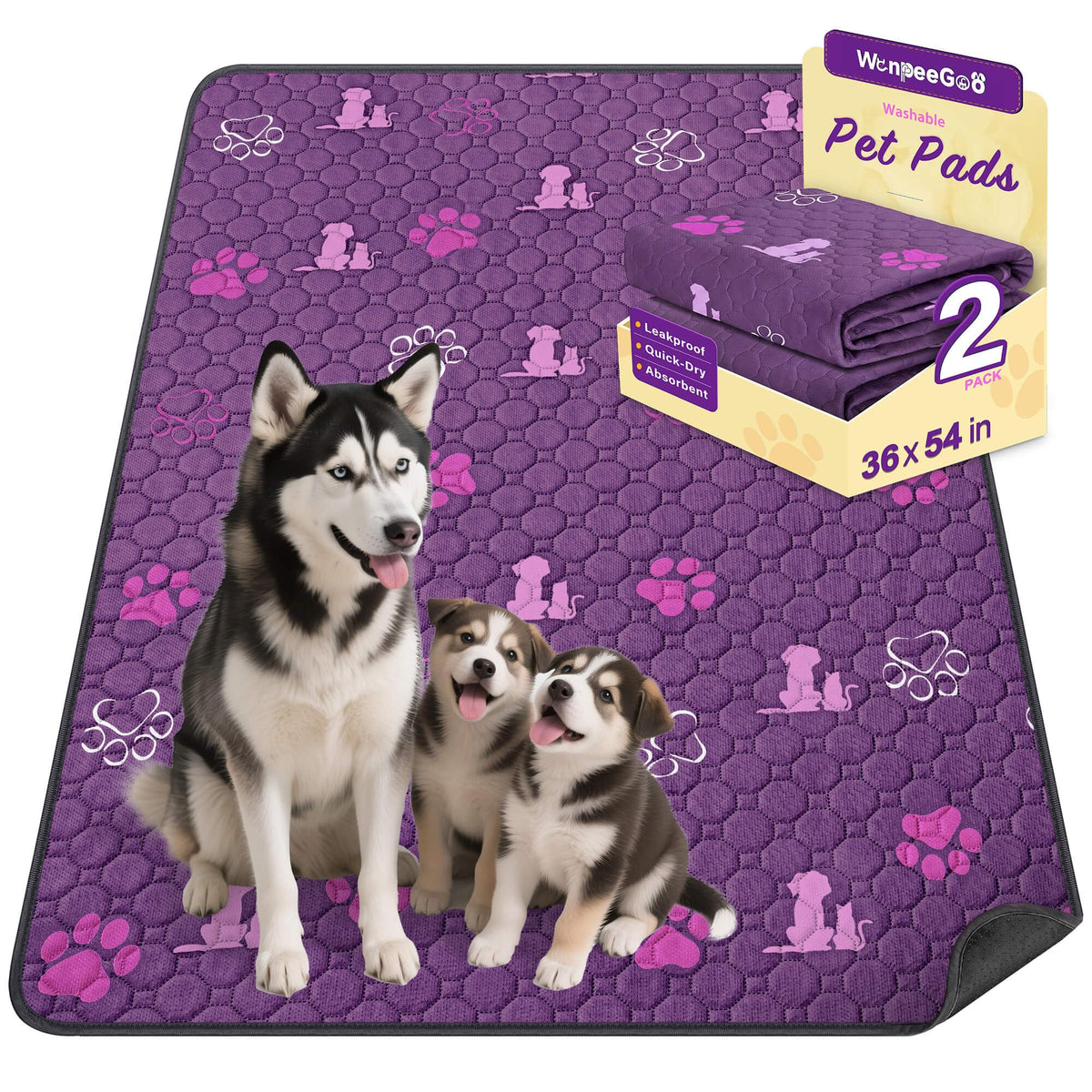 WanpeeGoo Washable Pee Pads for Dogs, Waterproof, 18 x 24 in, 4 Pack, Gray | Super Absorbent, Waterproof and Non-Slip; Washable, Reusable Dog Pads for Crates, Playpens, Floors, Furniture and Travel