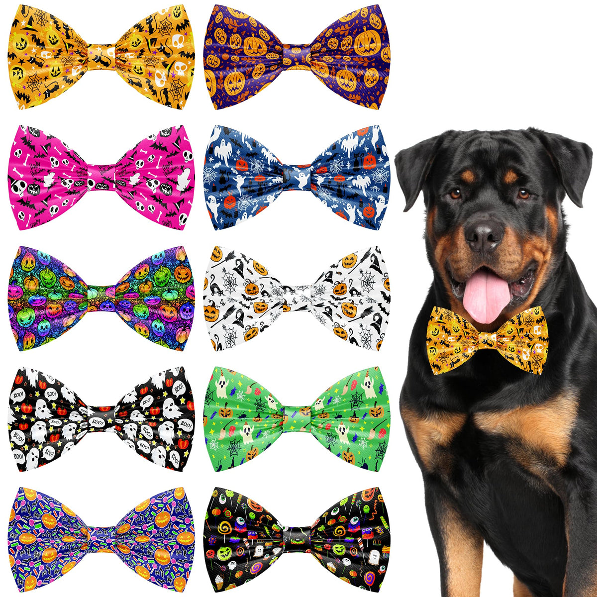 PET SHOW 10 Pack Fall Dog Bowties for Large Dogs Sliding on Collar
