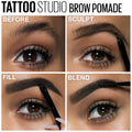 Maybelline TattooStudio Brow Pomade Long Lasting, Buildable, Eyebrow Makeup, Black Brown, 1 Count
