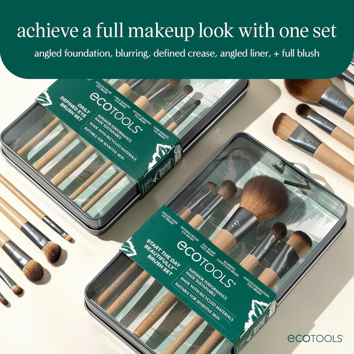 EcoTools 6-Piece Start the Day Beautifully Makeup Brush Set, Makeup Brushes For Eyeshadow, Blush, Concealer, & Foundation Application, Eco-Friendly, Gift Set, Synthetic Hair, Vegan & Cruelty-Free
