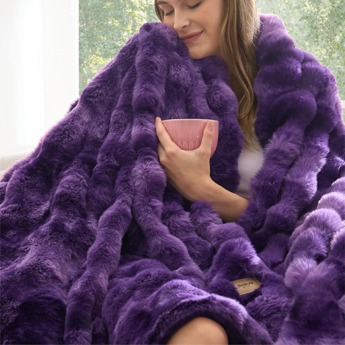 Bedsure Fluffy Bubble Faux Fur Throw Blanket, 50"x60", Cream