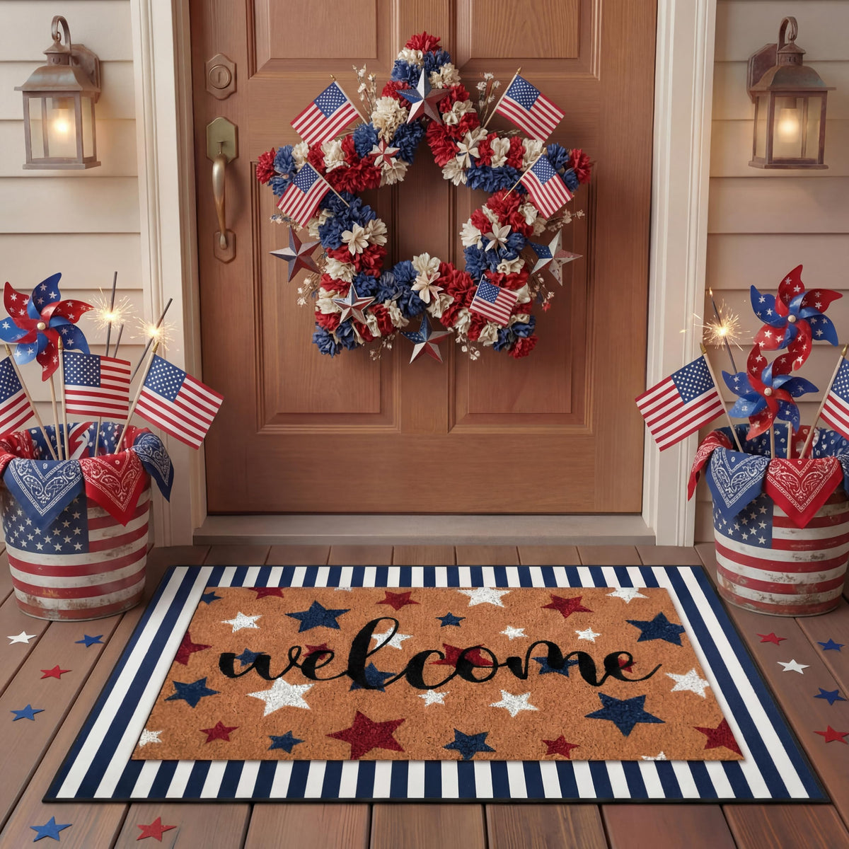 Tinideya 2 23.6 X 35.4 Inches Plaid Ghost Red Brown | Layered Coir Doormat Set, Non Slip Backing for Outdoor Entryway, Buffalo Plaid Seasonal Design, Front Porch Home Decor