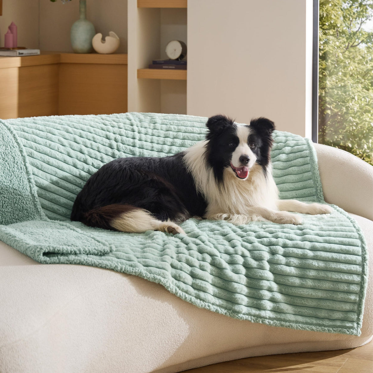 Bedsure ComfyFleece™ Waterproof Dog Blankets for Large Dogs,50x60 Cream | Soft Plush Couch Cover,Washable Corduroy Fleece for Furniture Protector,Cozy Calming Reversible Pet Blanket for Senior Dogs