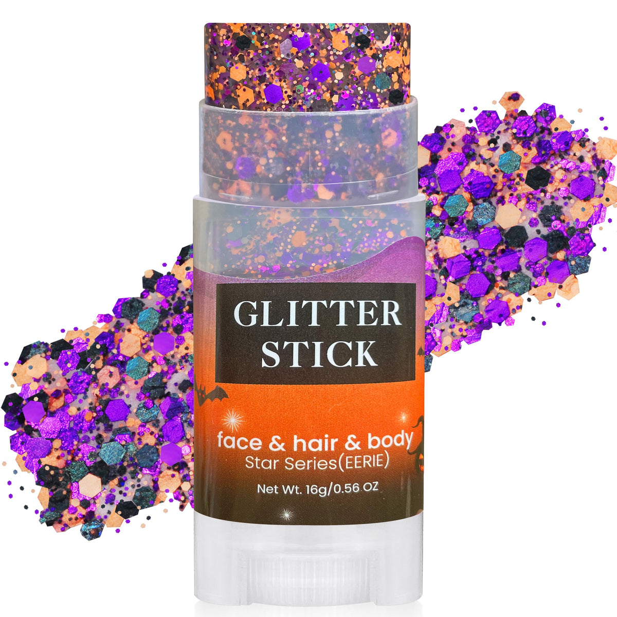 MEICOLY Orange Face Glitter Stick,Halloween Hair Glitter Stick for Women,Autumn Sparkle Orange Accessories Body Glitter Makeup,Waterproof Fall Face Glitter for Party Rave Festival