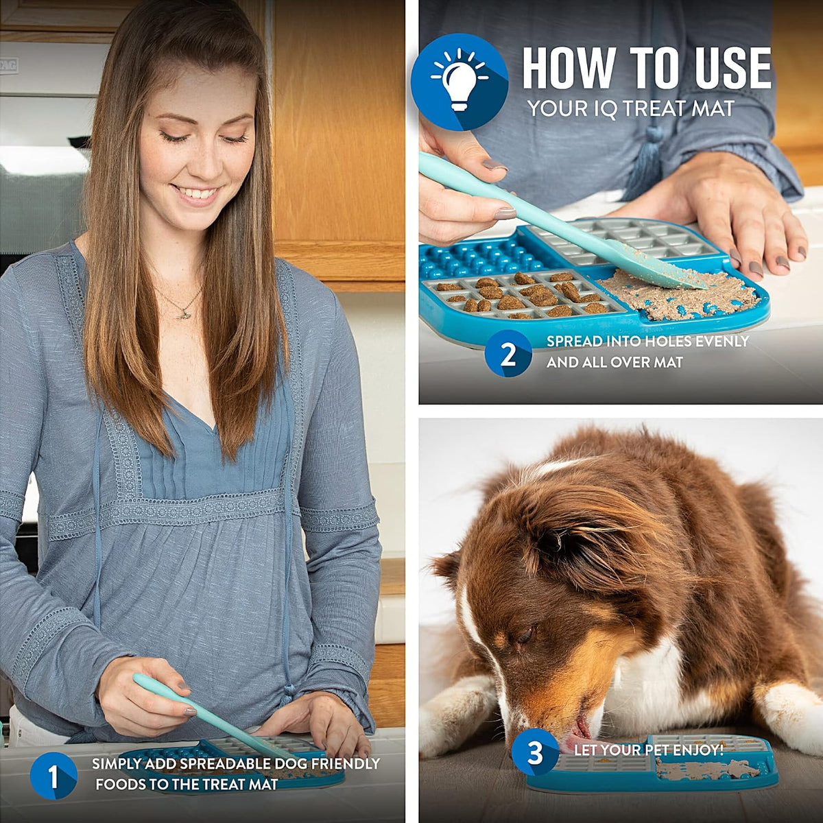 Hyper Pet IQ Treat Lick Mat for Dogs & Cats, Slow Feeder Enrichment Toys | Alternative to puzzle bowls and snuffle play, calming activity eases boredom and stress, spread soft snacks on the surface