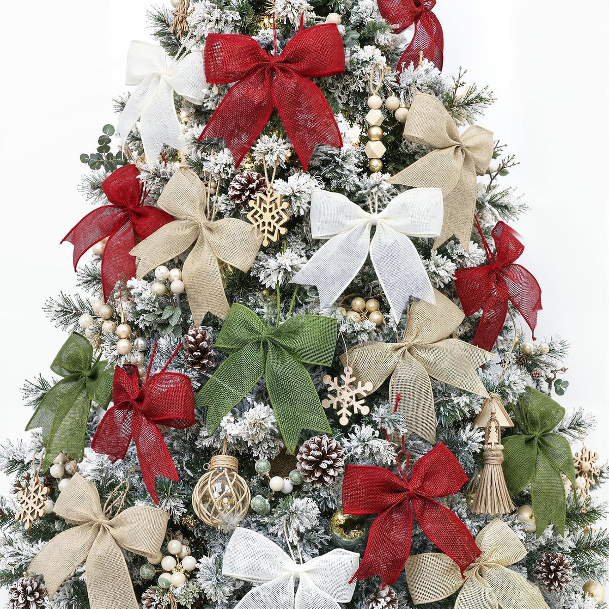 12Pcs Christmas Burlap Bows, 6.9 Inch Rustic Farmhouse Ornaments