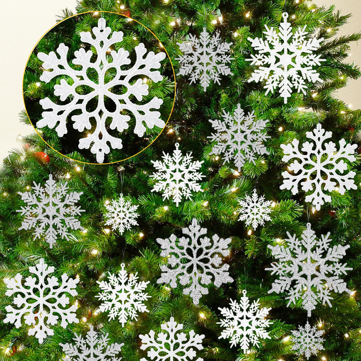kockuu Christmas Decorations Snowflake Ornament White for Tree Decor Craft
